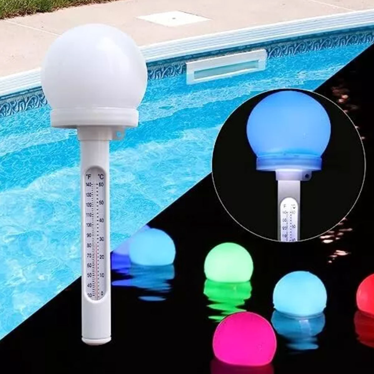 9255 Swimline HydroTools Solar Powered Thermometer with Color-Changing LED Light