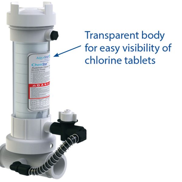 CH100CLR Chlorine Bromine Feeder In-line Automatic Chlorinator Tab Feeder Clear