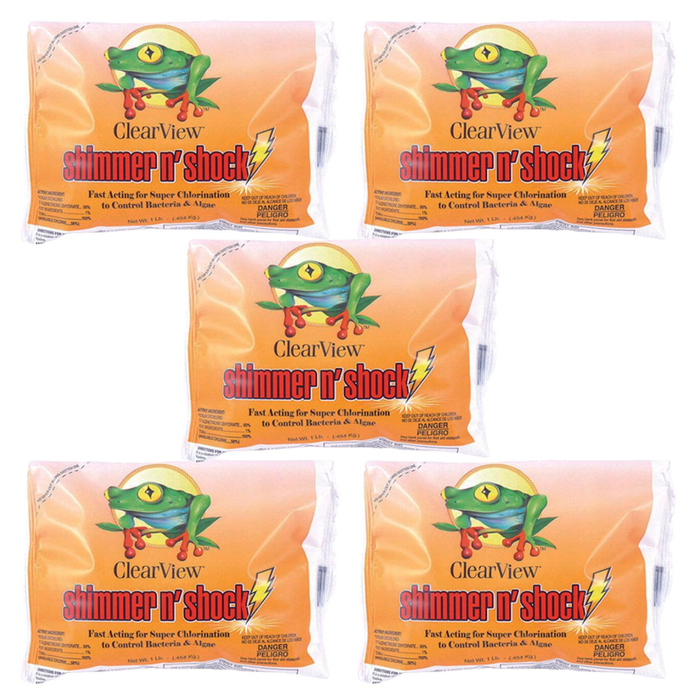 CVDB001 ClearView Shimmer-N' Shock Stabilized Granular Chlorine Di-Chlor 1 Lb. 5-Pack Multi-Pack