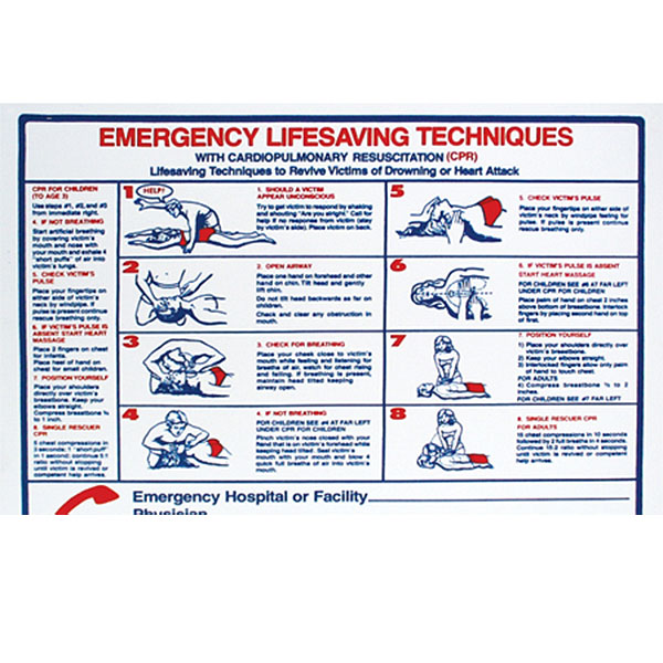 B8710 Pool Sign Spanish Emergency Life Saving Techniques CPR 24' x 18'